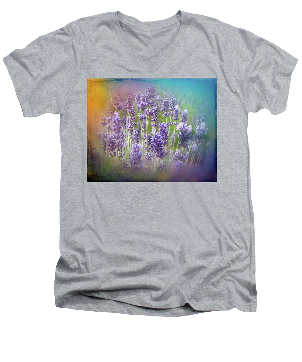 Blooms Men's V-Neck T-Shirt featuring the photograph Abstract Lavender #2 by Sue Leonard