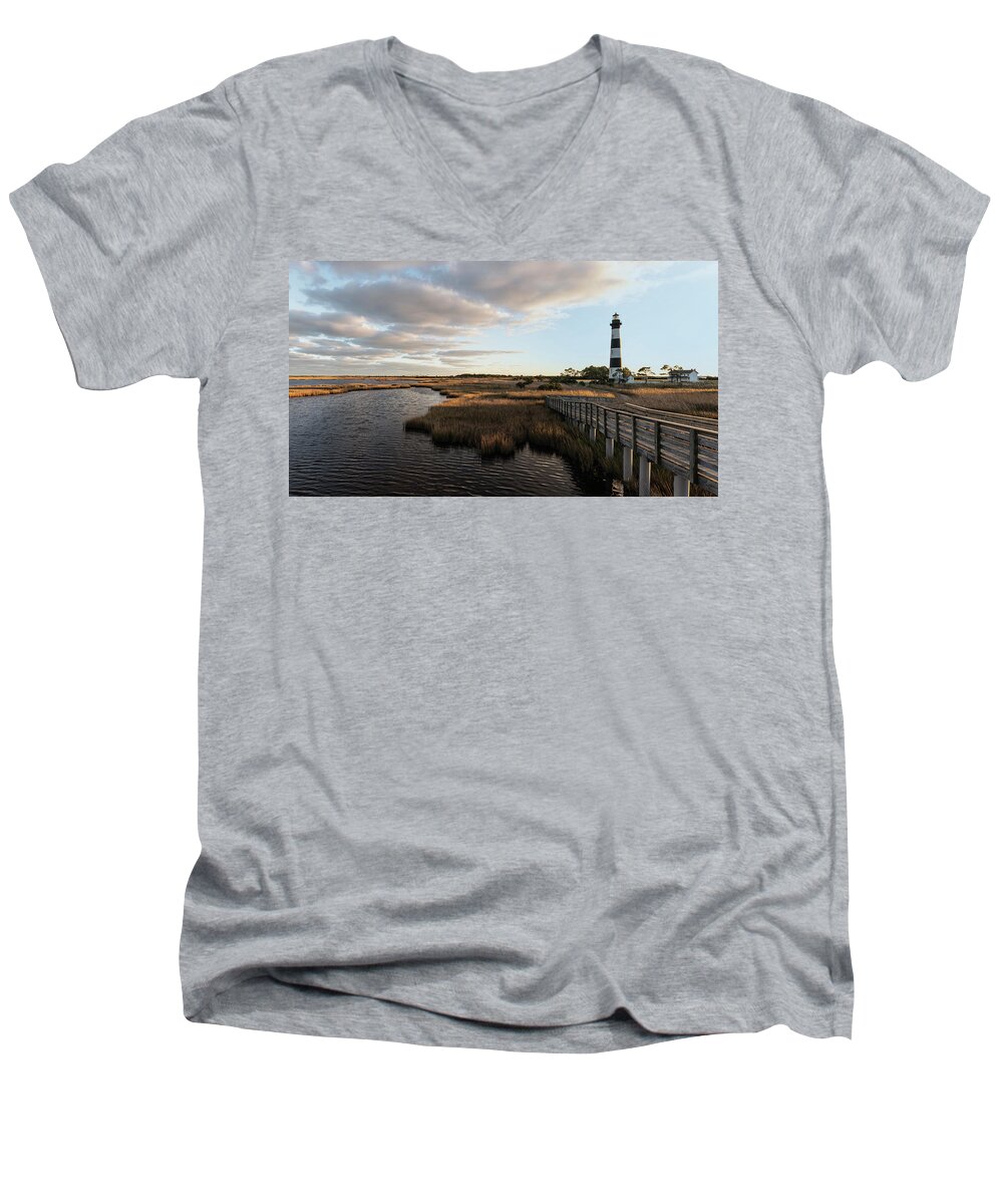 Bodie Lighthouse Men's V-Neck T-Shirt featuring the photograph Guardian of the Outer Banks by Dennis Kowalewski