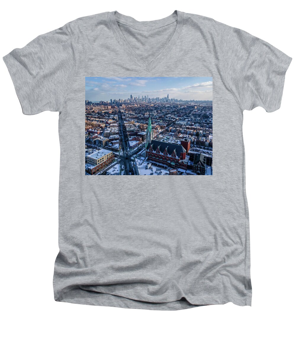 Chicago Men's V-Neck T-Shirt featuring the photograph Chicago Lakeview #1 by Bobby K