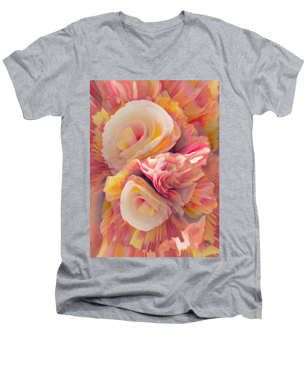 Gift Marriage Men's V-Neck T-Shirt featuring the mixed media Flowers Of My Dreams 44 by Elena Gantchikova