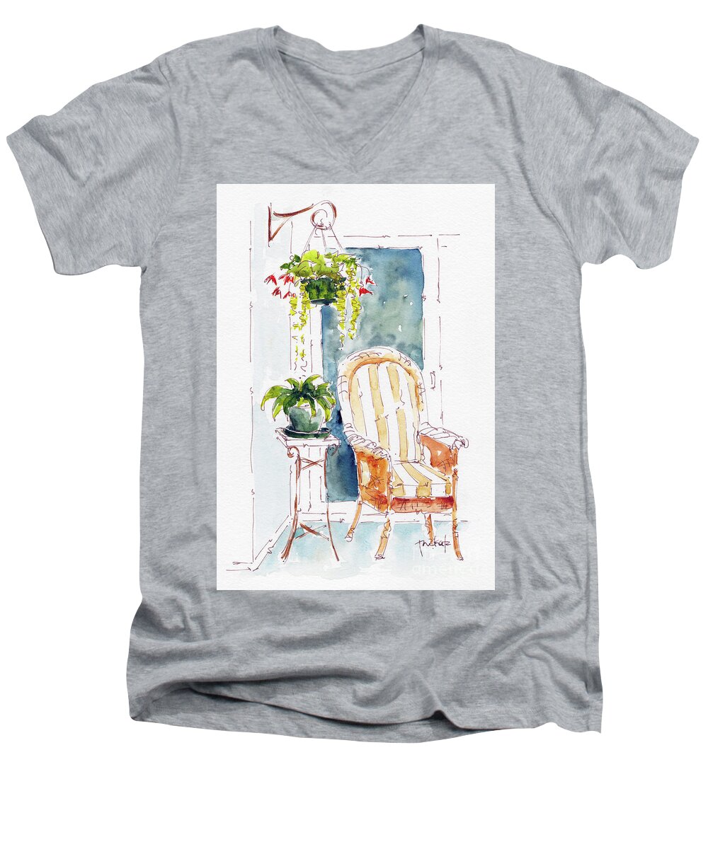Impressionism Men's V-Neck T-Shirt featuring the painting Inviting Garden Corner #1 by Pat Katz