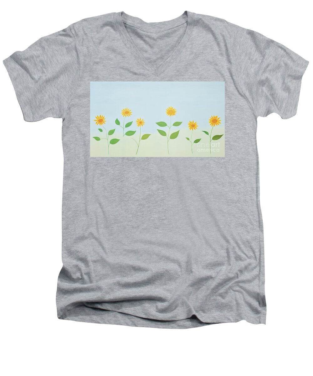 Flower Men's V-Neck T-Shirt featuring the digital art Many yellow sunflower flowers on isolated background. #1 by Odon Czintos