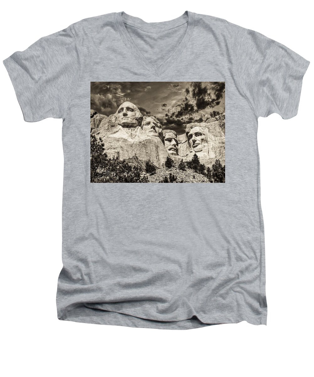 Mount Rushmore Men's V-Neck T-Shirt featuring the photograph Mount Rushmore #1 by N P S