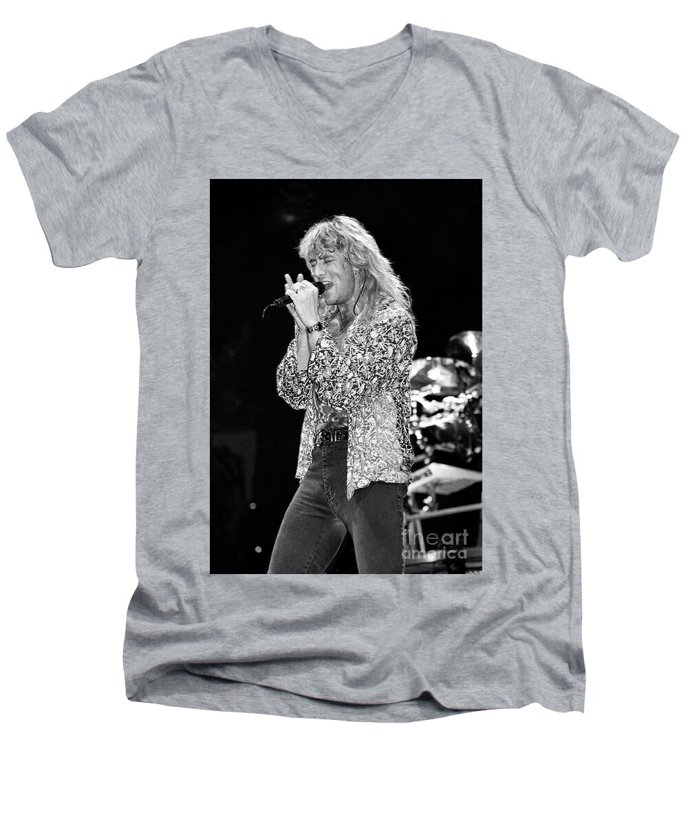 Lead Singer Men's V-Neck T-Shirt featuring the photograph Joe Elliott - Def Leppard #11 by Concert Photos