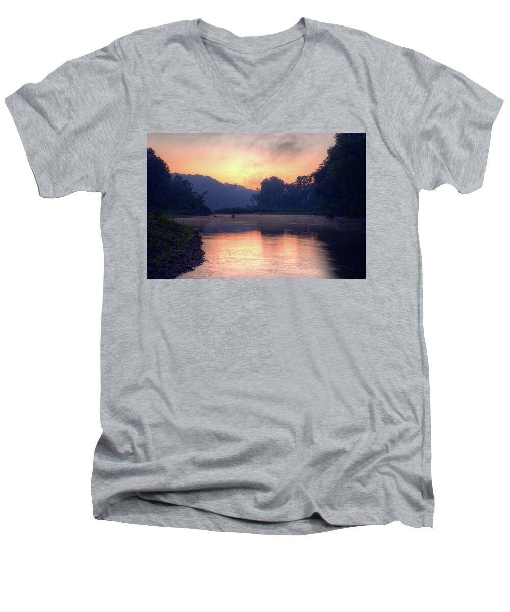 Sunrise Men's V-Neck T-Shirt featuring the photograph Bryant Creek #2 by Robert Charity