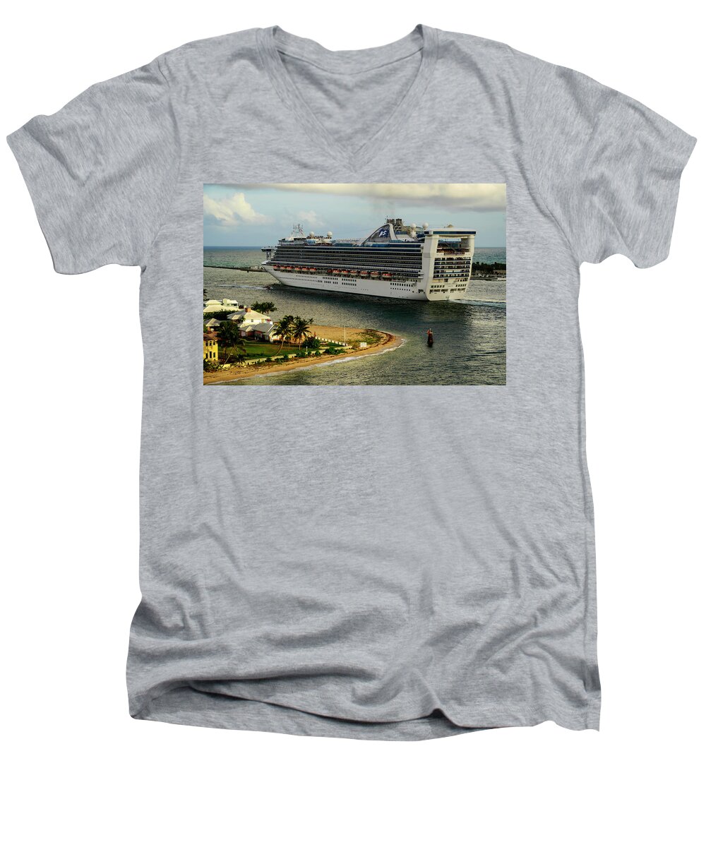 Cruise Men's V-Neck T-Shirt featuring the photograph Caribbean Princess #2 by AE Jones