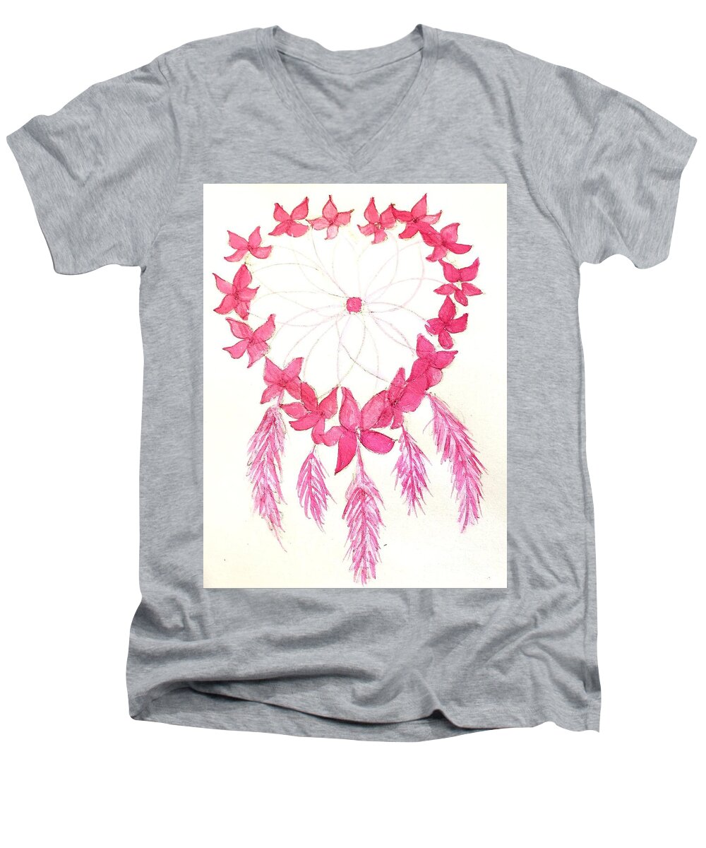 Catching Love Men's V-Neck T-Shirt featuring the painting Dreamcatcher #2 by Margaret Welsh Willowsilk