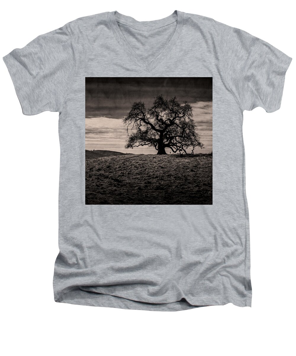 Lone Tree Men's V-Neck T-Shirt featuring the photograph Lone oak tree on a hill by Alessandra RC