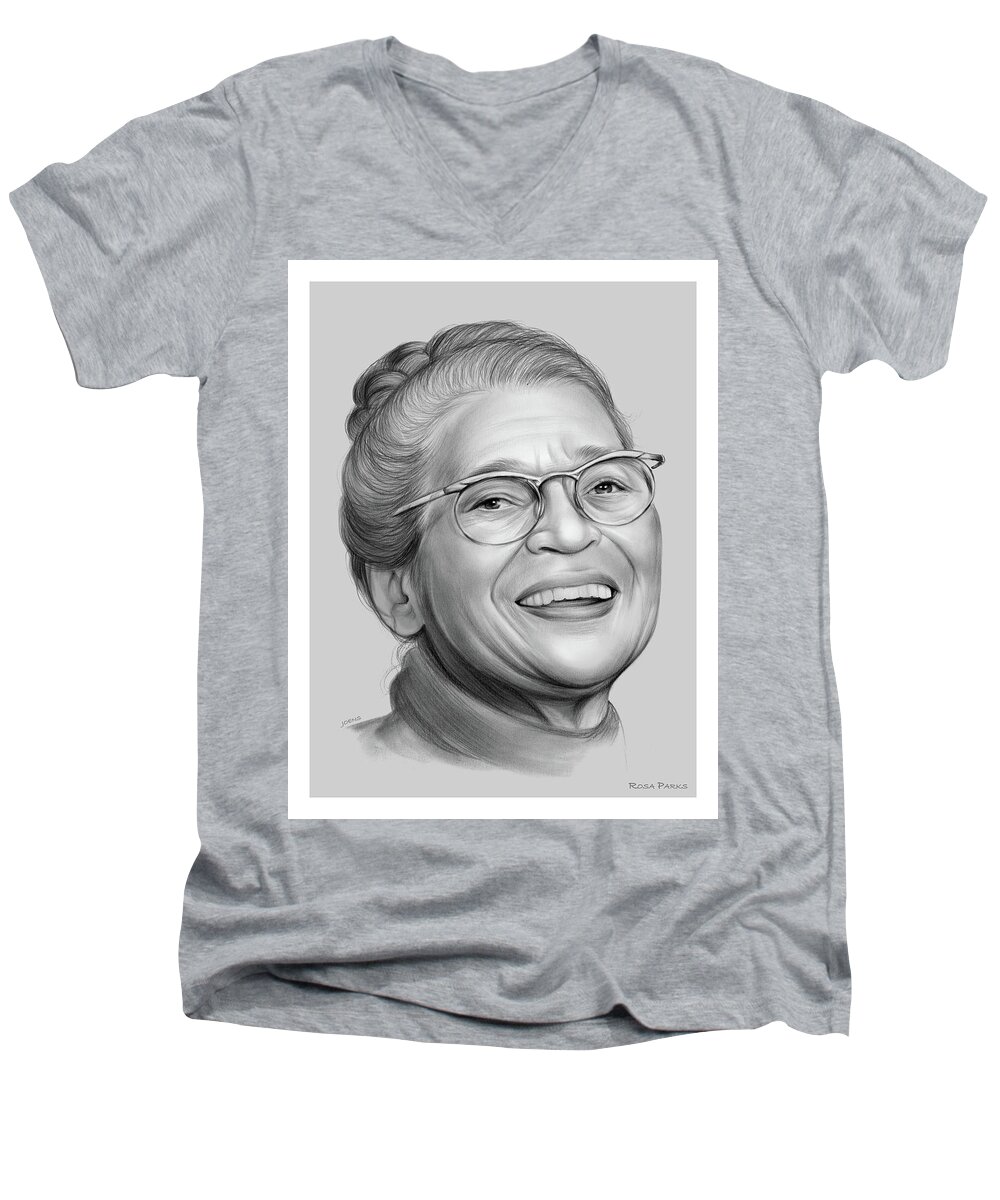 Rosa Parks Men's V-Neck T-Shirt featuring the drawing Rosa Parks #2 by Greg Joens