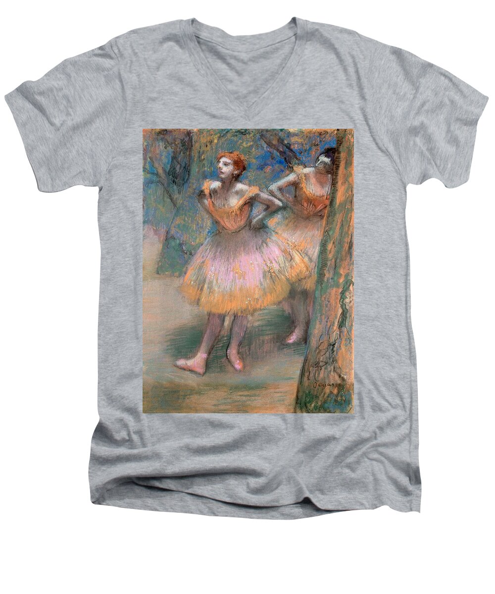 Edgar Degas Men's V-Neck T-Shirt featuring the painting Two Dancers #36 by Edgar Degas