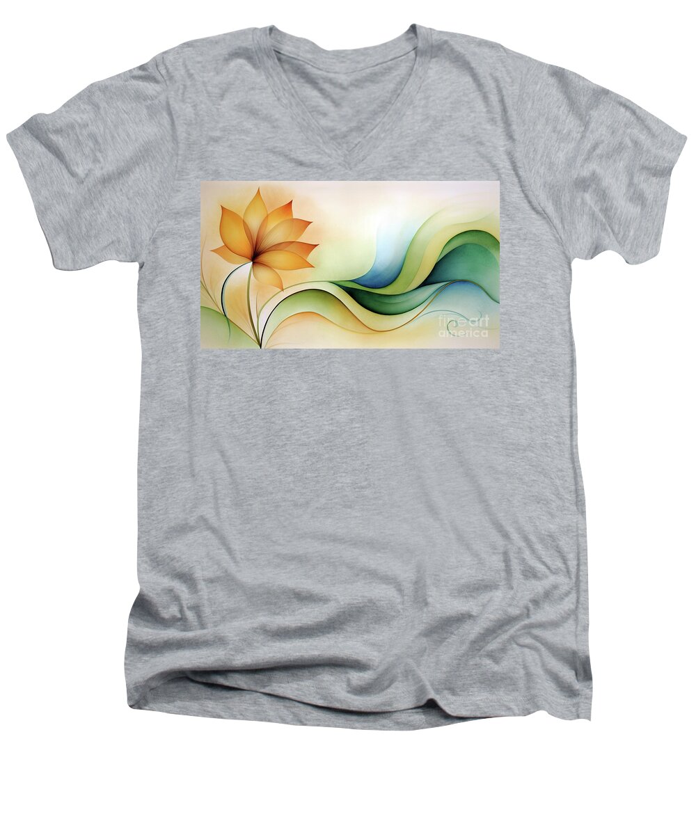 Beautiful Men's V-Neck T-Shirt featuring the digital art Here are various types and colors of flowers, heralds of spring, in watercolor style. #5 by Odon Czintos