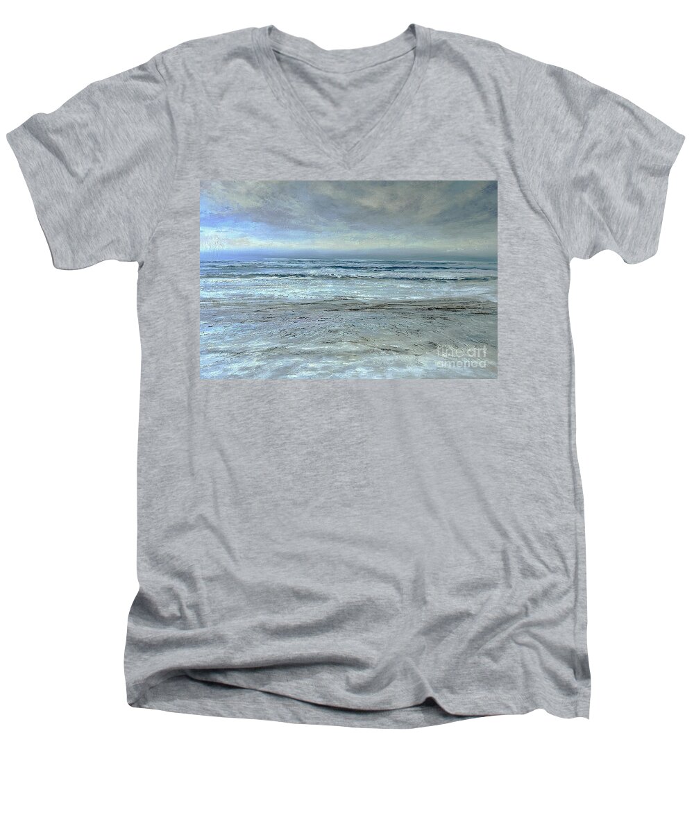 Seascape Painting Men's V-Neck T-Shirt featuring the painting A Break in the Weather by Valerie Travers