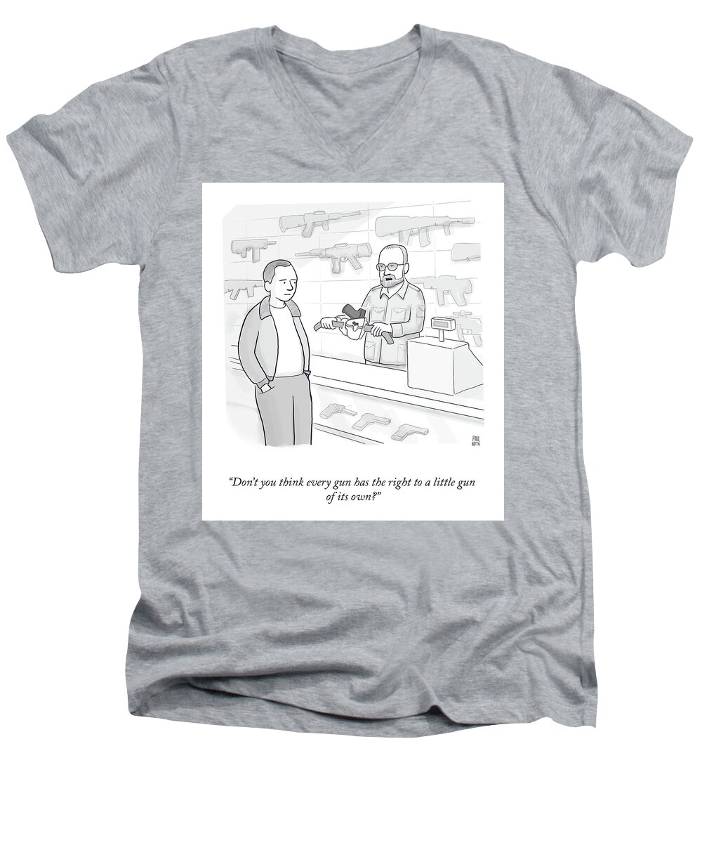 don't You Think Every Gun Has The Right To A Little Gun Of Its Own? Men's V-Neck T-Shirt featuring the drawing A Little Gun Of It's Own by Paul Noth