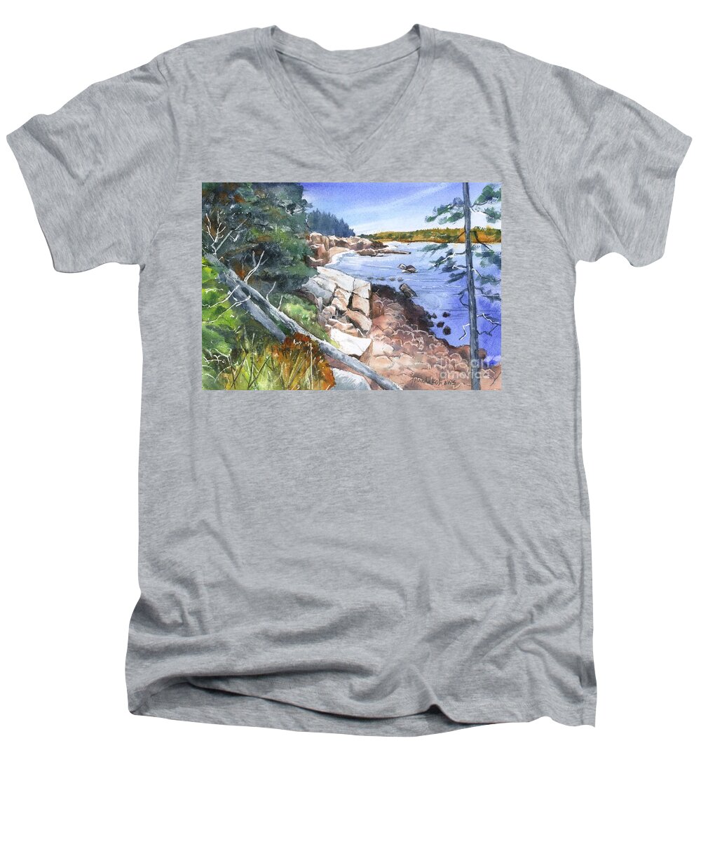 National Parks Men's V-Neck T-Shirt featuring the painting Acadia Beauty by Yolanda Koh