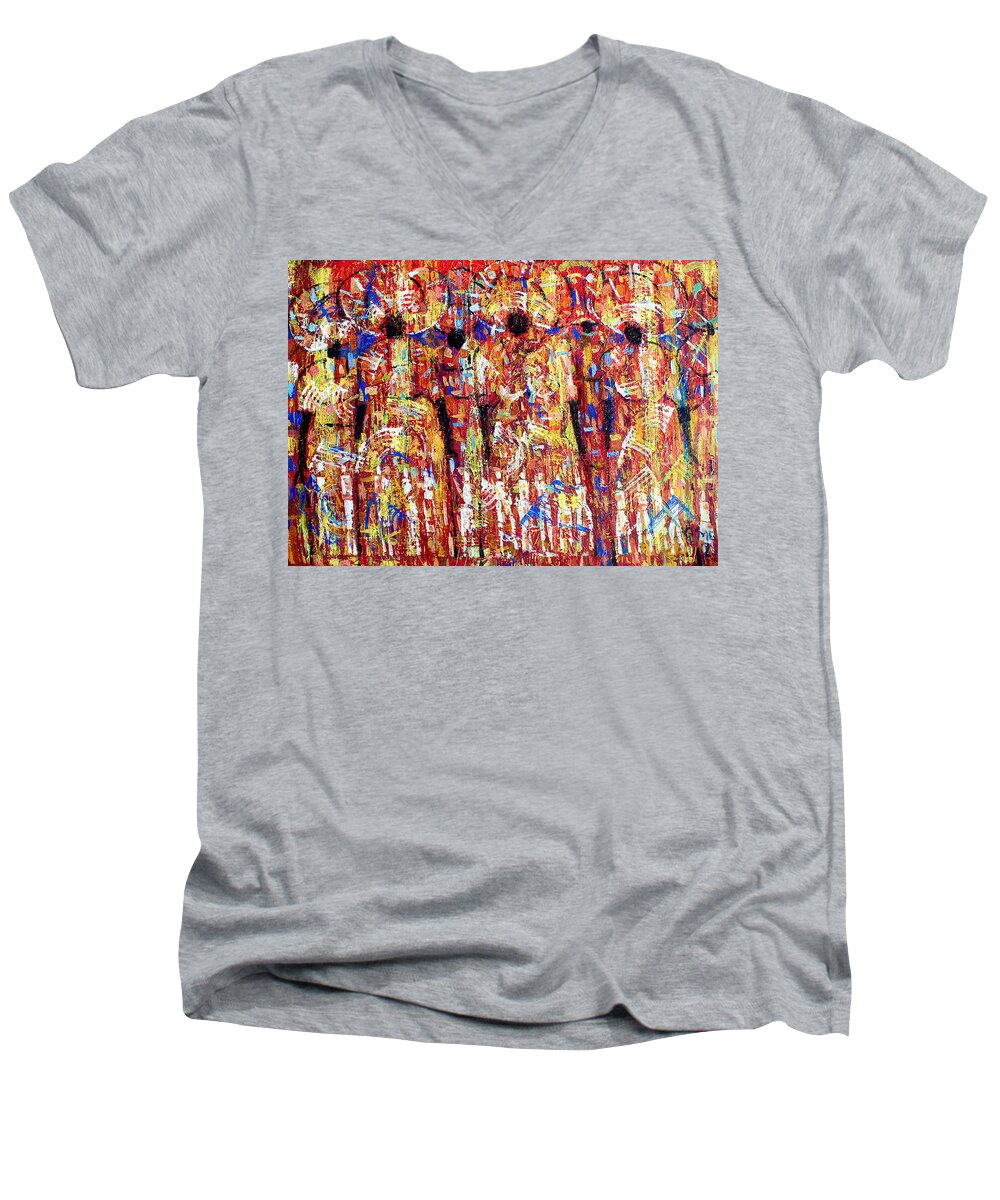 Africa Men's V-Neck T-Shirt featuring the painting All You Need by Jimmy Malinga