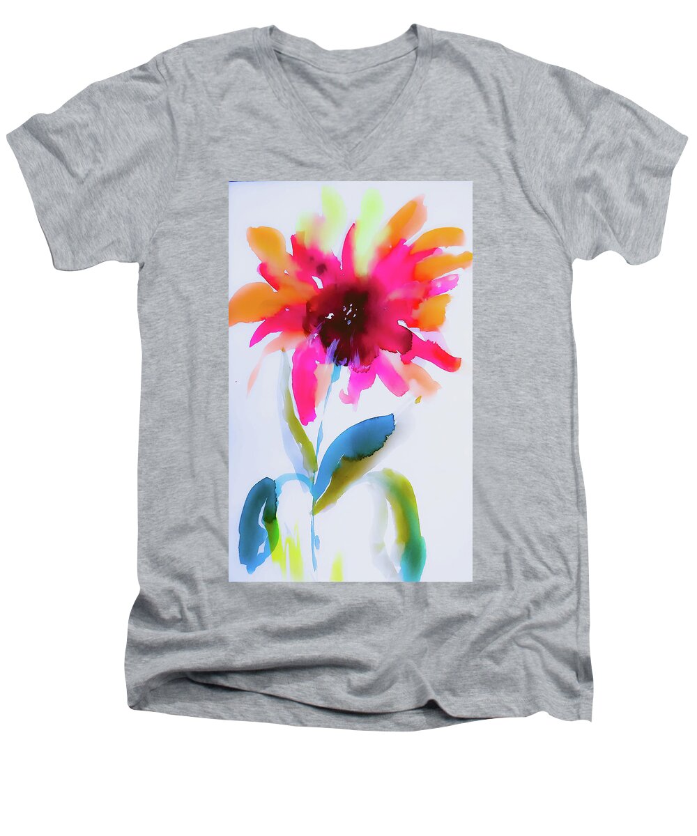 Floral Men's V-Neck T-Shirt featuring the digital art An Abstract Flower by Lisa Kaiser