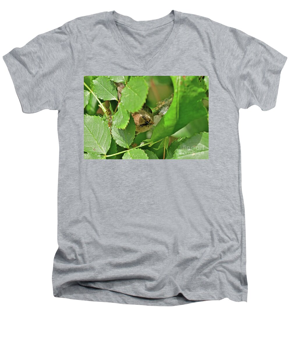 American Bushtit Men's V-Neck T-Shirt featuring the photograph An Angry American Bushtit by Amazing Action Photo Video