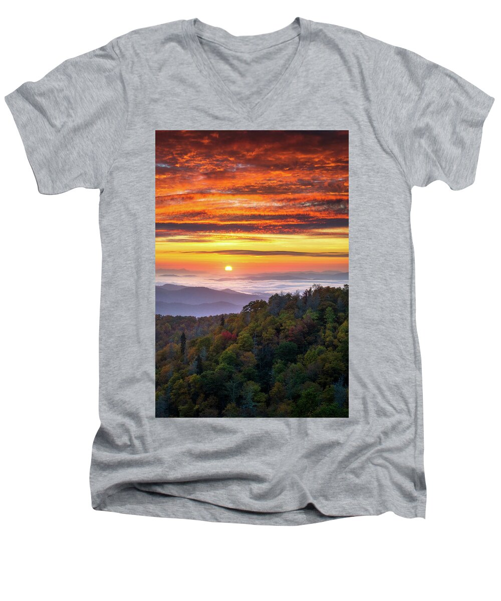 Blue Ridge Parkway Men's V-Neck T-Shirt featuring the photograph Appalachian Mountains Asheville North Carolina Blue Ridge Parkway NC Scenic Landscape by Dave Allen