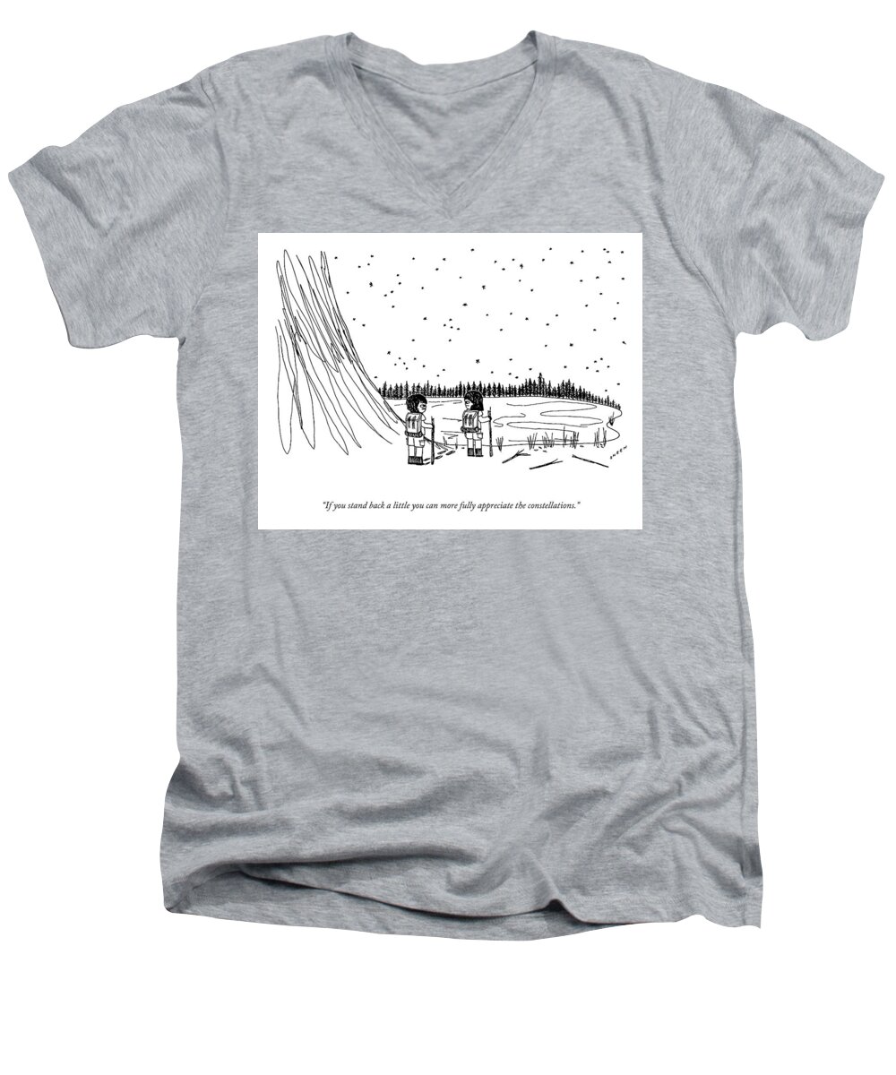 If You Stand Back A Little You Can More Fully Appreciate The Constellations. Men's V-Neck T-Shirt featuring the drawing Appreciate The Constellations by Justin Sheen