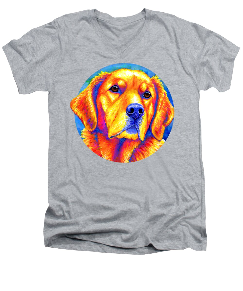 Golden Retriever Men's V-Neck T-Shirt featuring the painting Faithful Friend - Colorful Golden Retriever Dog by Rebecca Wang