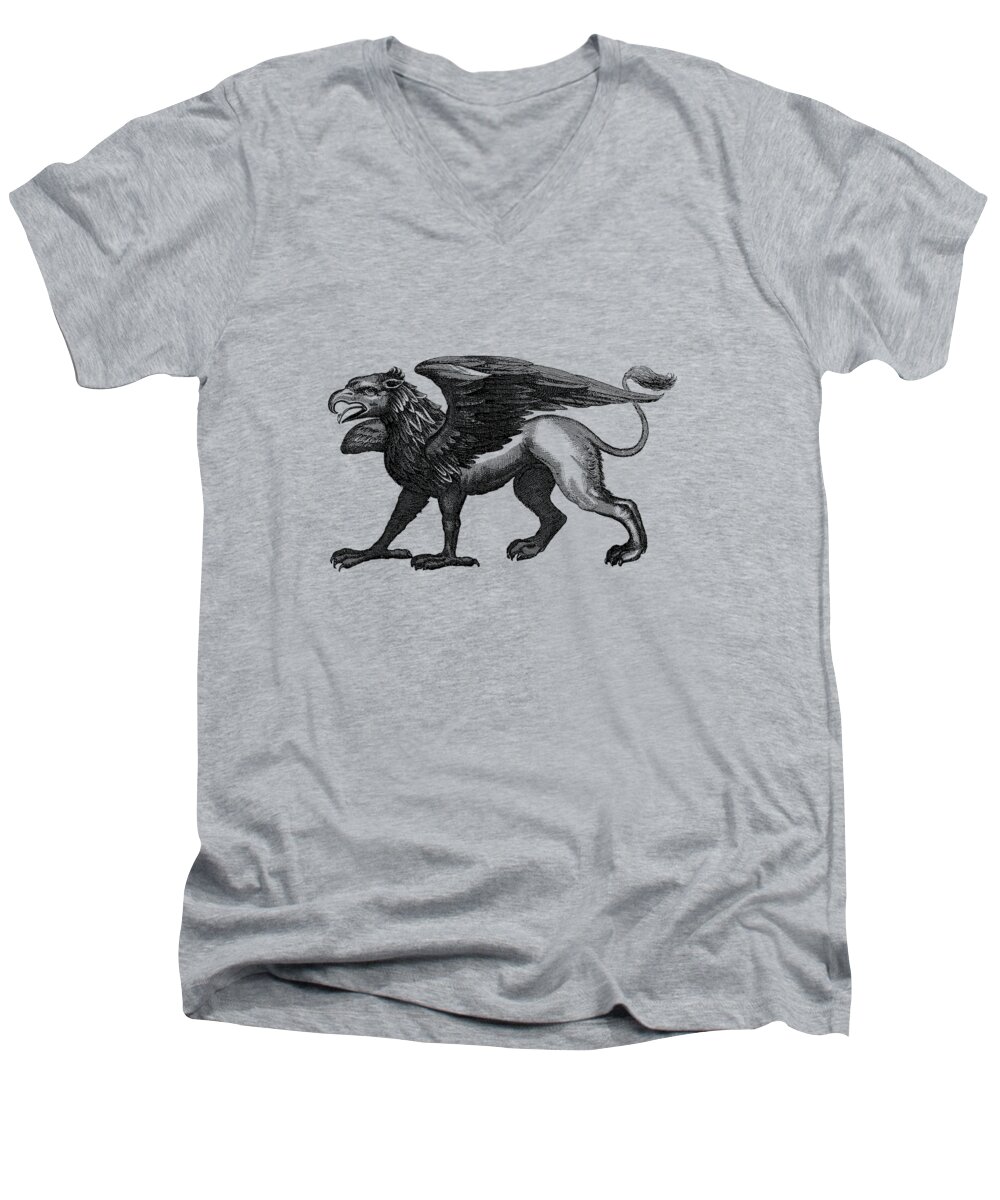 Gryphon Men's V-Neck T-Shirt featuring the digital art Mythical Griffin by Madame Memento