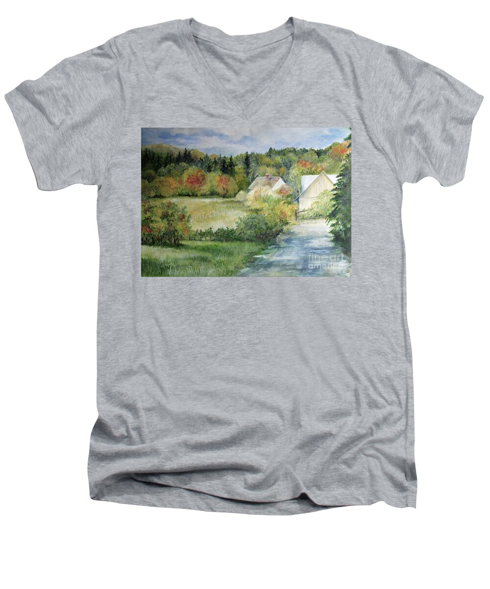Art Men's V-Neck T-Shirt featuring the painting Autumn at the Farm by Laurie Rohner