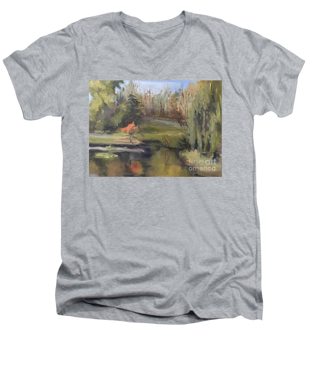 Landscape Men's V-Neck T-Shirt featuring the painting Autumn in the Park by Lori Ippolito
