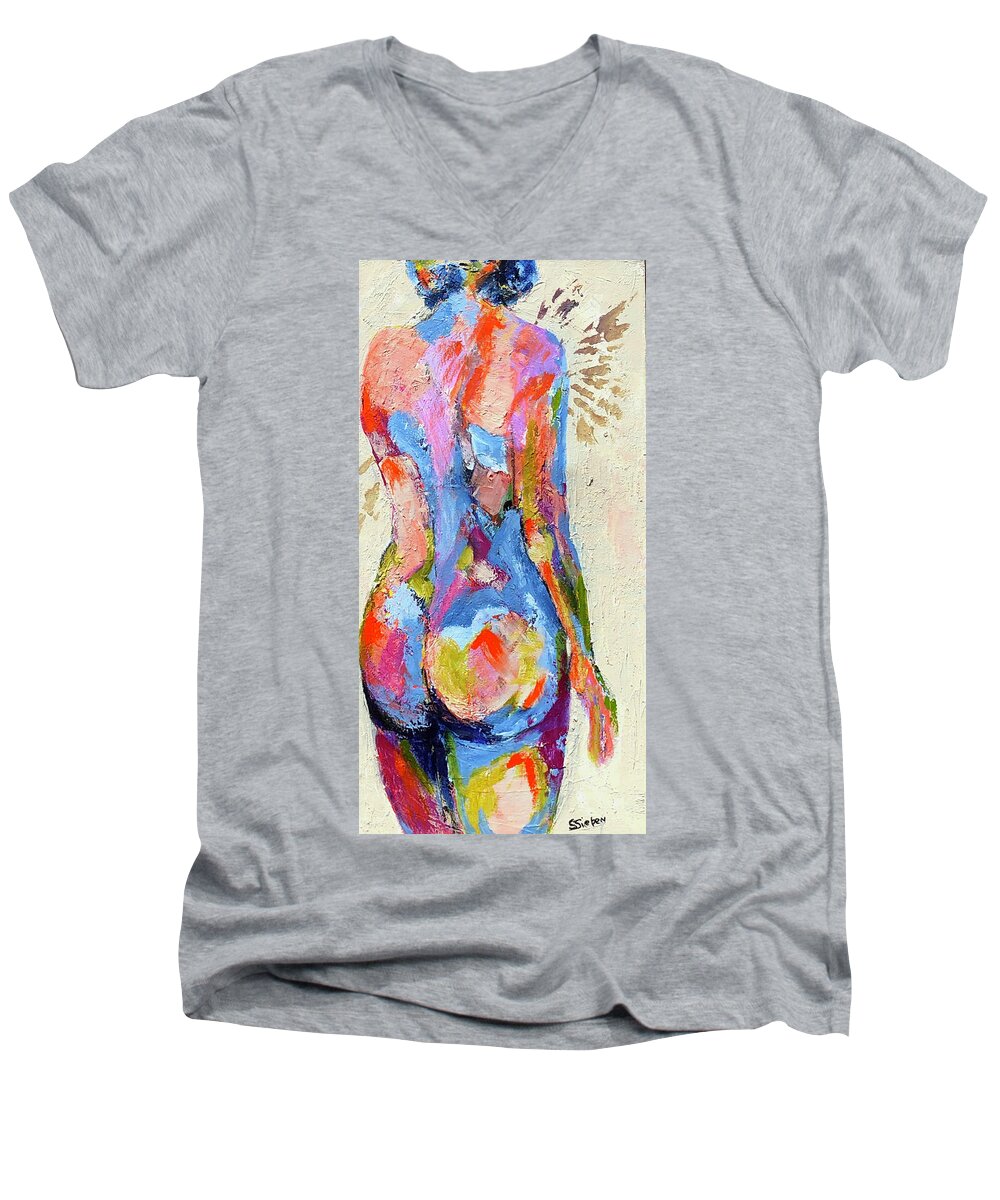 Figurative Men's V-Neck T-Shirt featuring the painting Barely There by Sharon Sieben