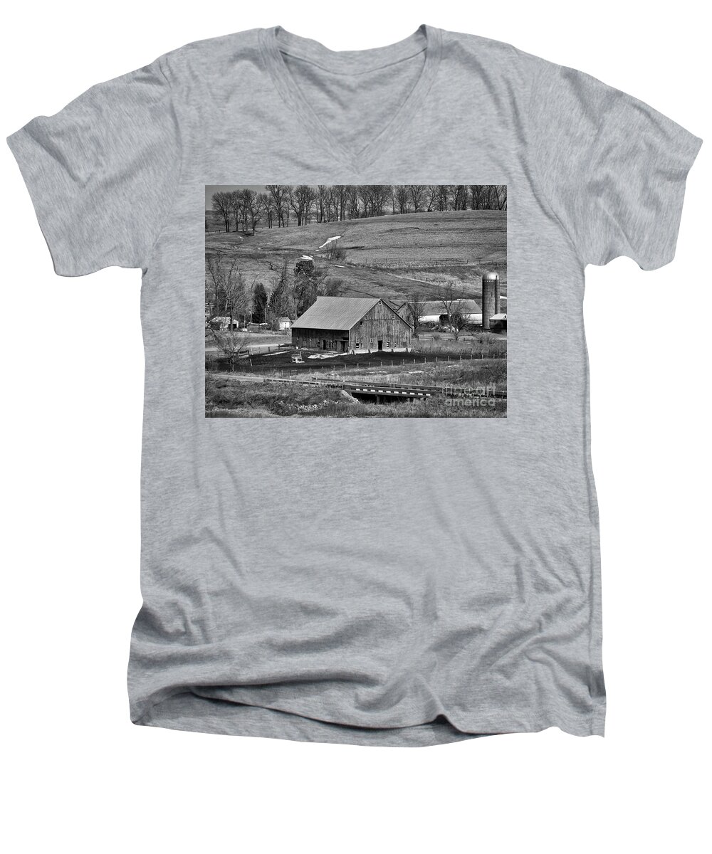 Farms Men's V-Neck T-Shirt featuring the digital art Barn In The Valley by Kirt Tisdale