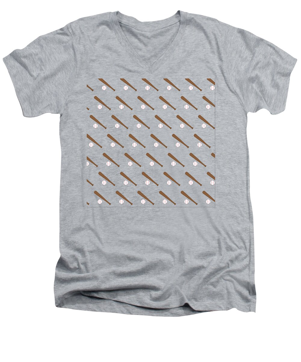 Baseball Men's V-Neck T-Shirt featuring the digital art Baseball Pattern by College Mascot Designs