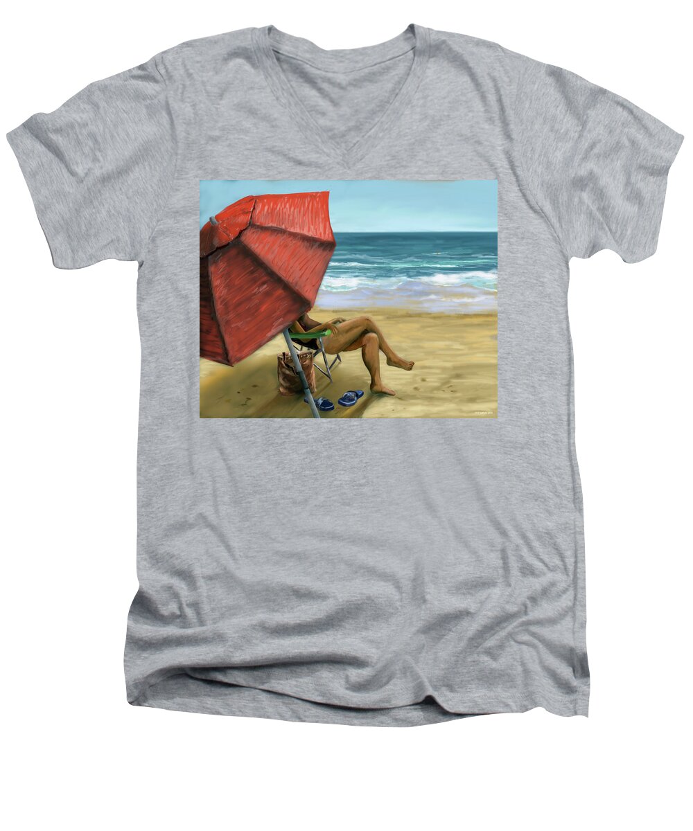 Beach Men's V-Neck T-Shirt featuring the digital art Beach Day by Larry Whitler