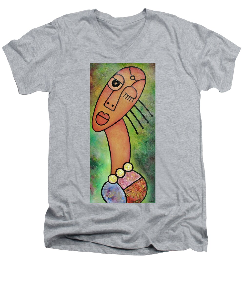 Africa Men's V-Neck T-Shirt featuring the painting Beauty by Elisha Ongere