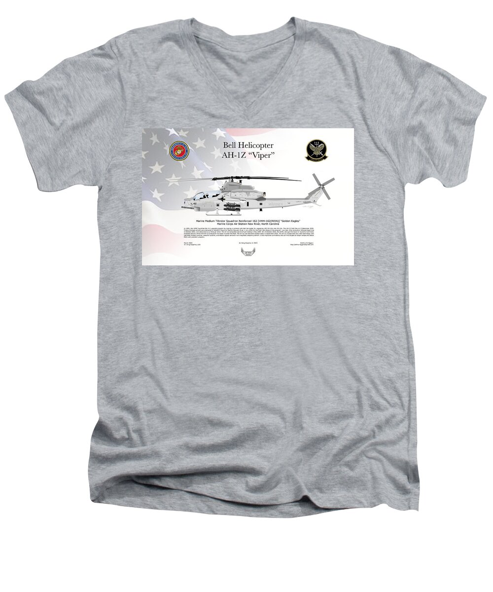 Bell Men's V-Neck T-Shirt featuring the digital art Bell AH-1Z Viper VMM-162 REIN USFLAG by Arthur Eggers