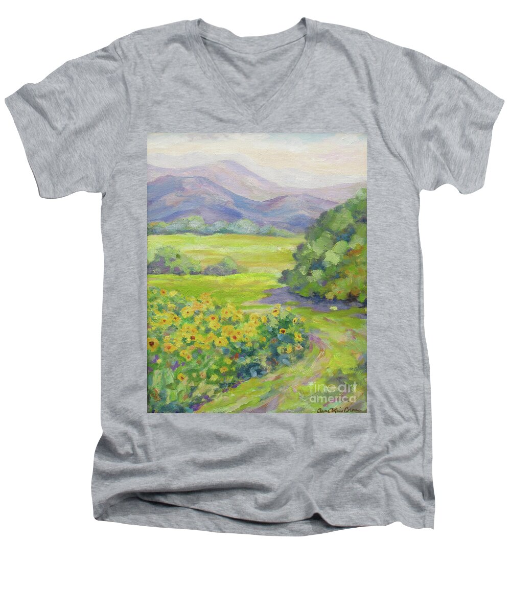 Sunflower Men's V-Neck T-Shirt featuring the painting Biltmore Sunflowers by Anne Marie Brown