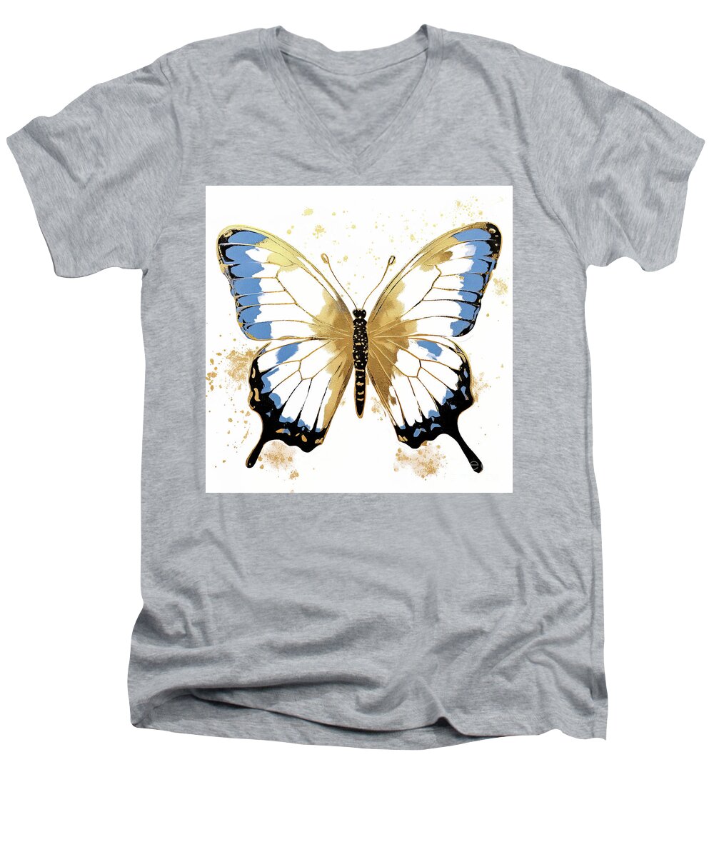 Butterfly Men's V-Neck T-Shirt featuring the painting Blue And Gold Butterfly by Tina LeCour