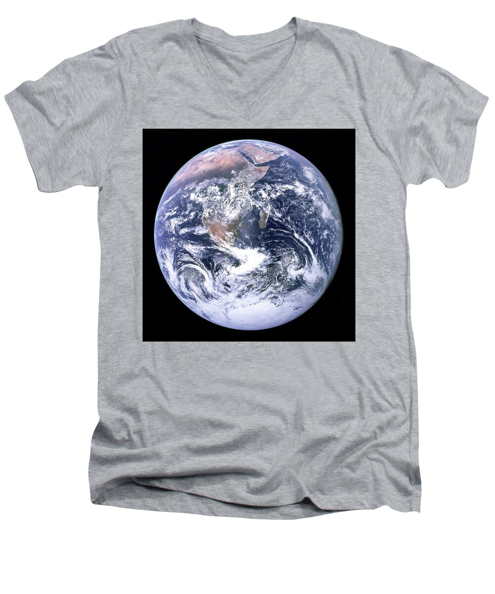 Nasa Men's V-Neck T-Shirt featuring the photograph Blue Marble - Image of the Earth from Apollo 17 by Eric Glaser