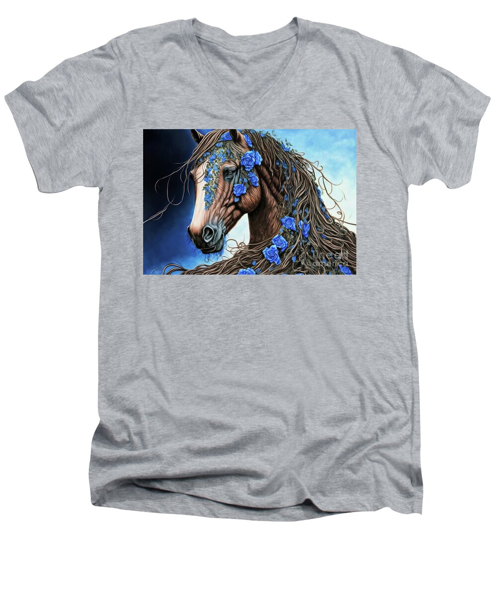 Horse Men's V-Neck T-Shirt featuring the painting Blue Rose Stallion by Tina LeCour