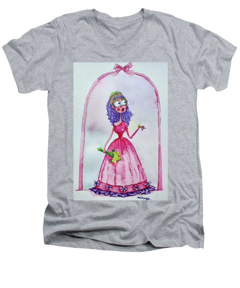Wedding Men's V-Neck T-Shirt featuring the painting Bride by Mikyong Rodgers