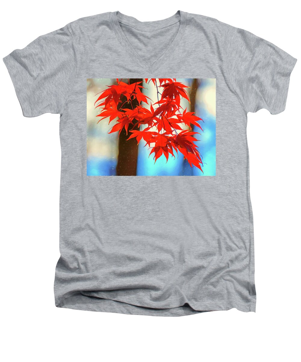 Bright Men's V-Neck T-Shirt featuring the photograph Bright Red by Cindy Lark Hartman