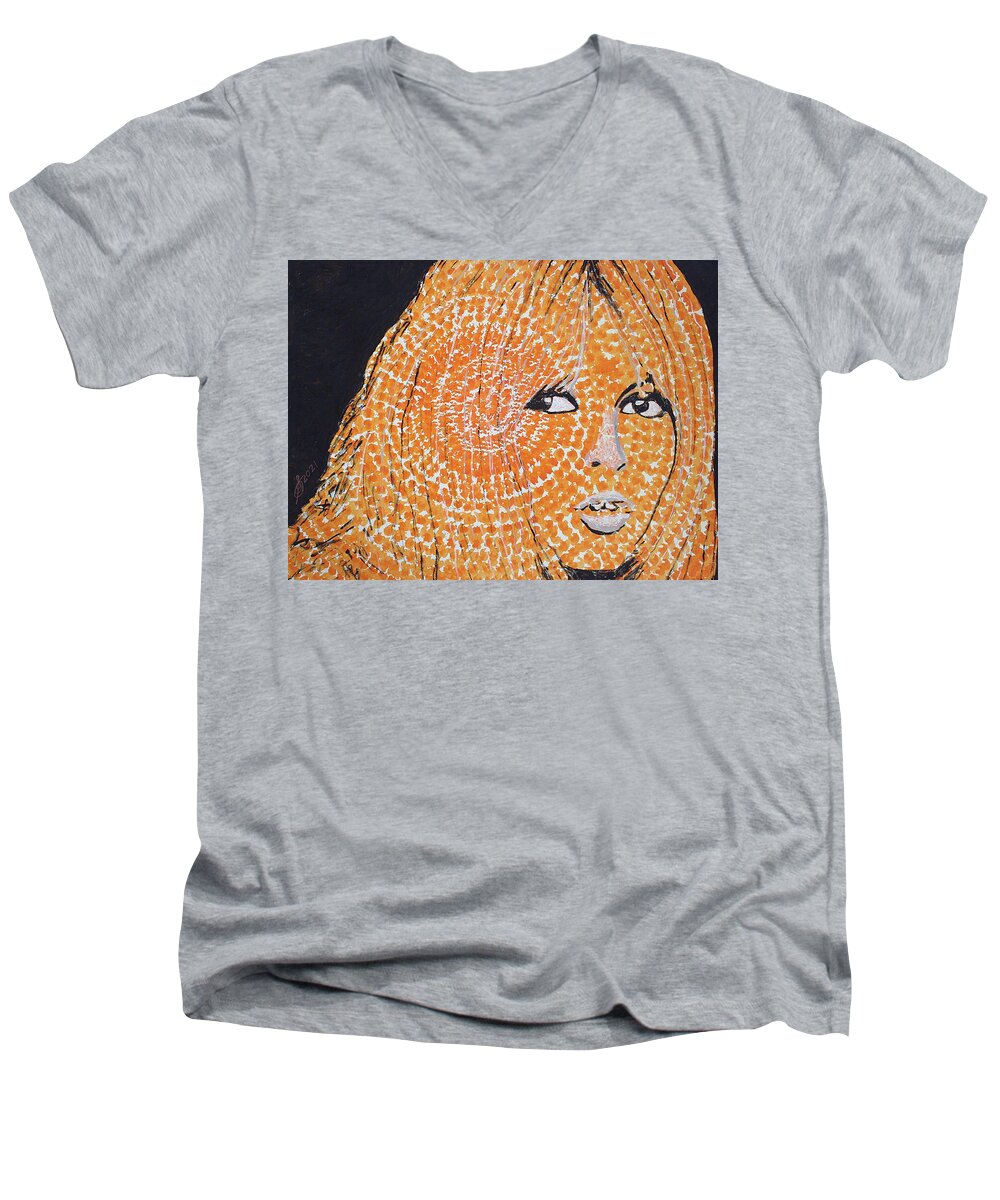 Brigitte Bardot Men's V-Neck T-Shirt featuring the painting Brigitte Bardot original painting by Sol Luckman