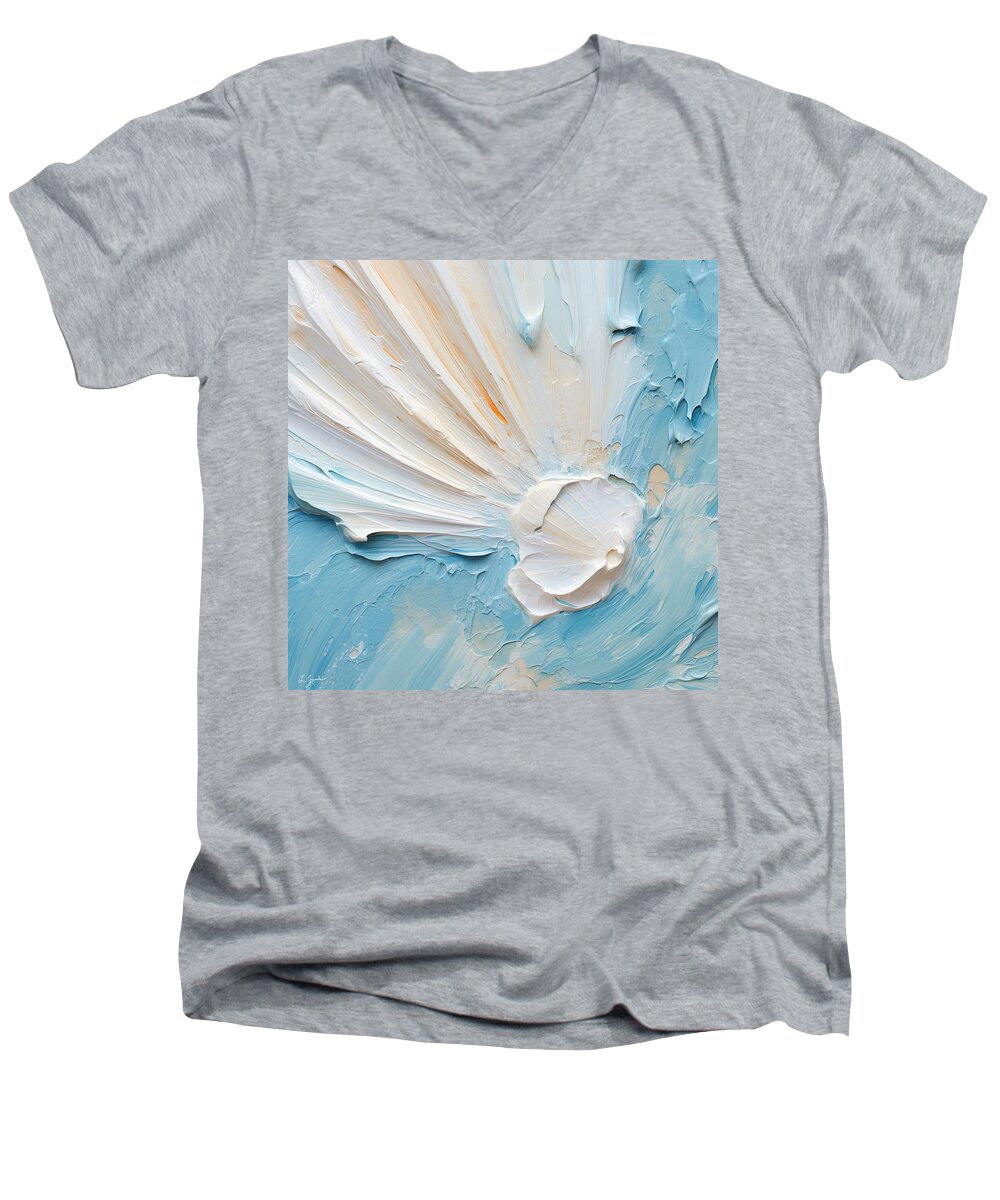 Seashell Men's V-Neck T-Shirt featuring the painting Broken Beauty - Beach Decor Art by Lourry Legarde