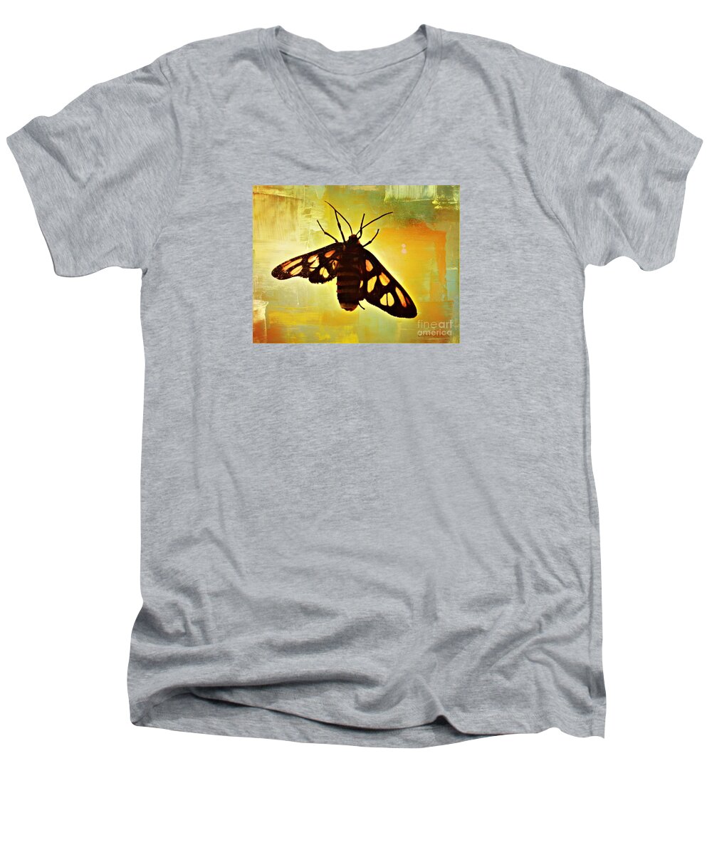 Butterfly Men's V-Neck T-Shirt featuring the mixed media Butterfly On Windowpane by Leanne Seymour