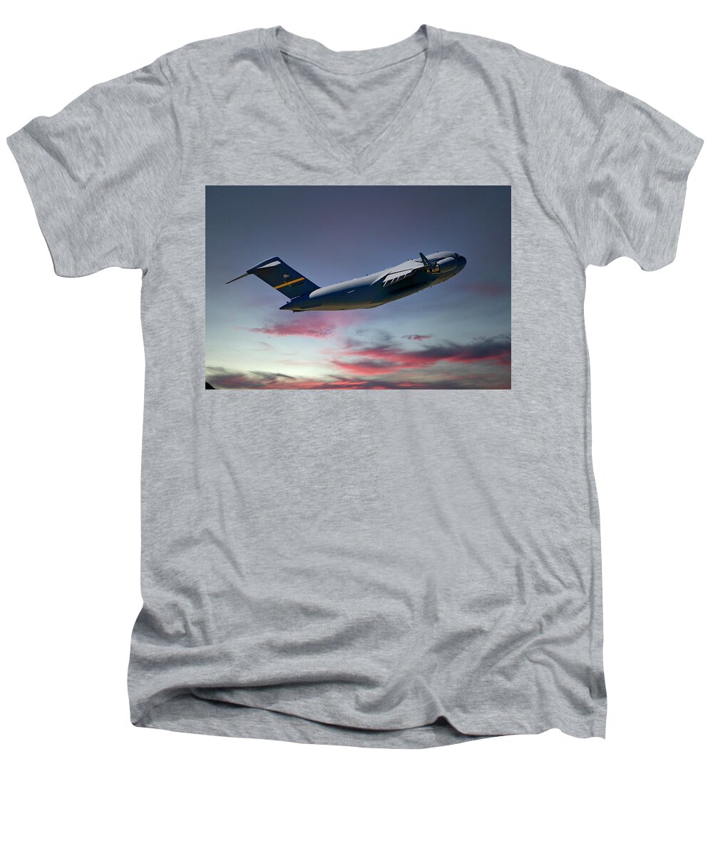 C-17 Men's V-Neck T-Shirt featuring the photograph C-17 Globemaster by Chris Smith