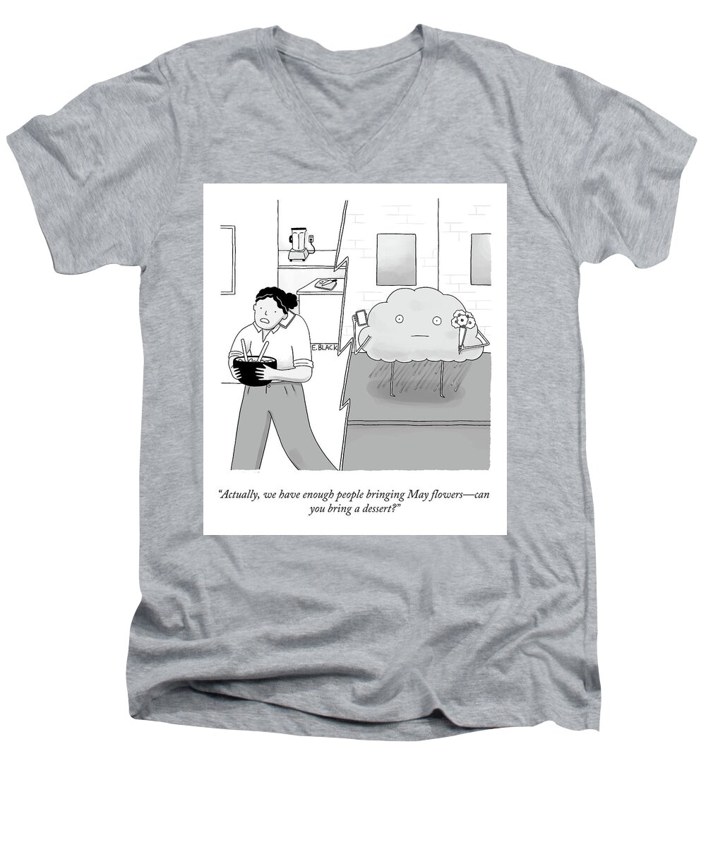 Actually Men's V-Neck T-Shirt featuring the drawing Can You Bring a Dessert? by Ellie Black