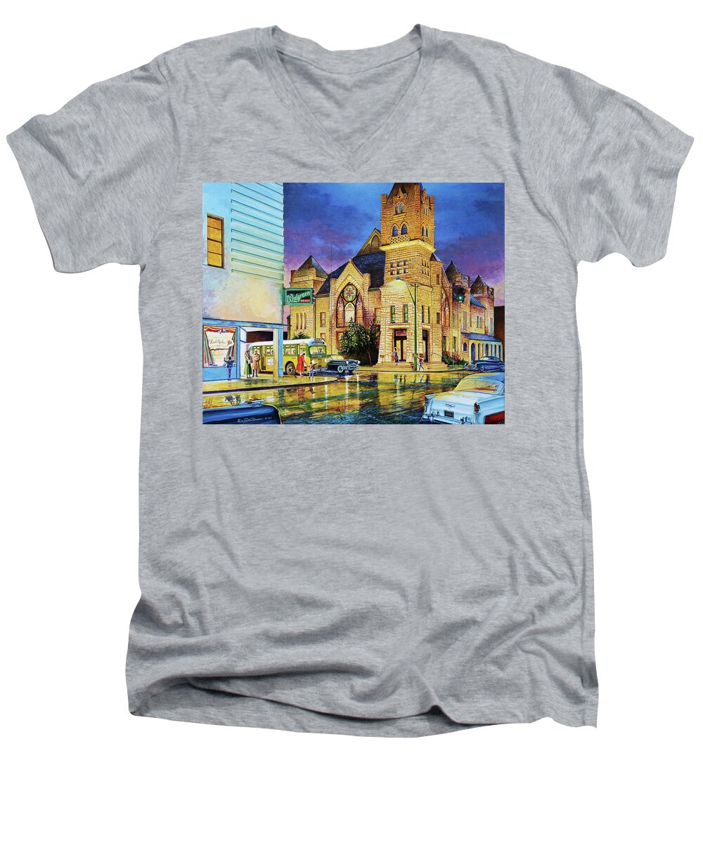 Tyrrell Public Library Men's V-Neck T-Shirt featuring the painting Castle of Imagination by Randy Welborn