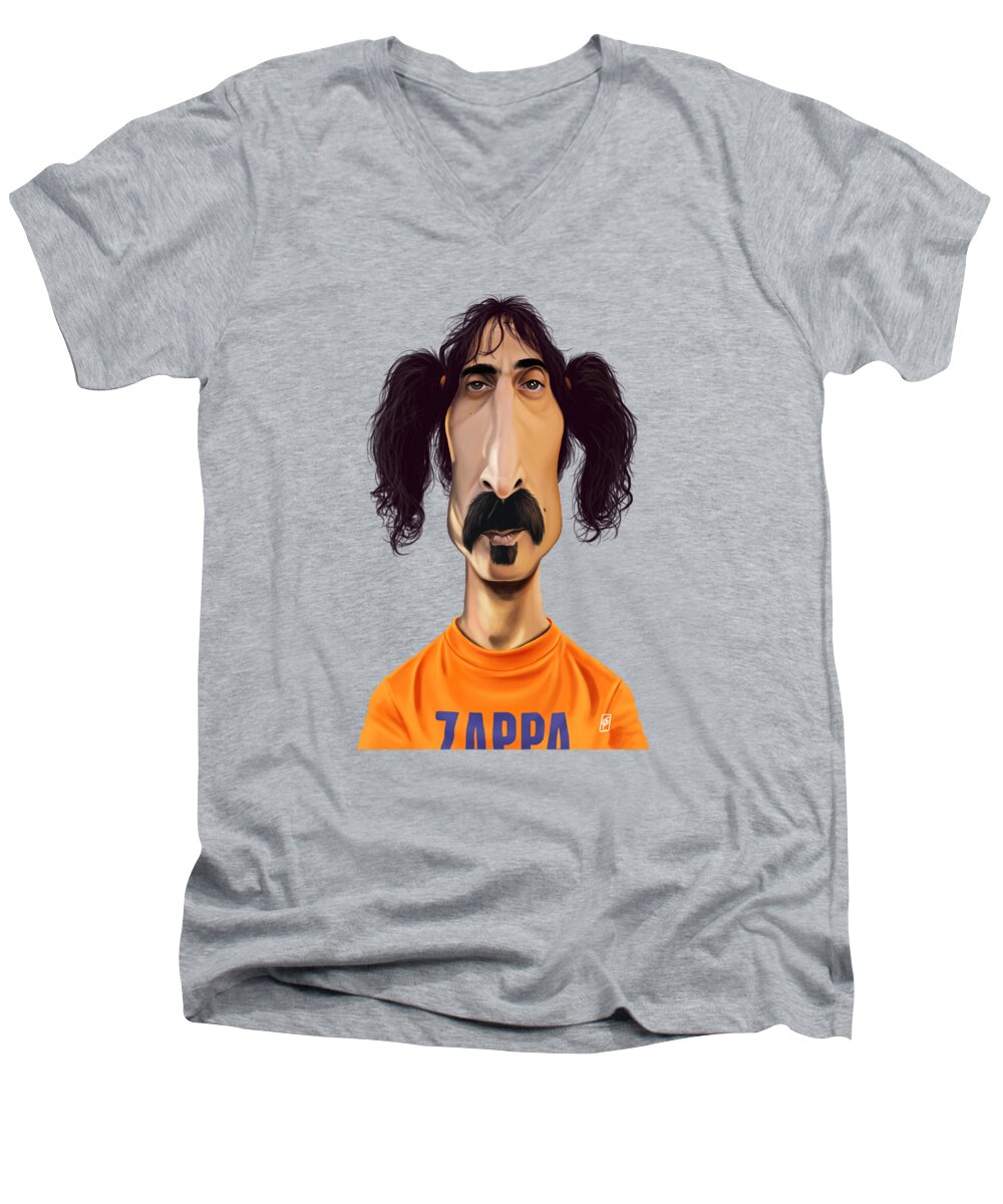 Illustration Men's V-Neck T-Shirt featuring the digital art Celebrity Sunday - Frank Zappa by Rob Snow