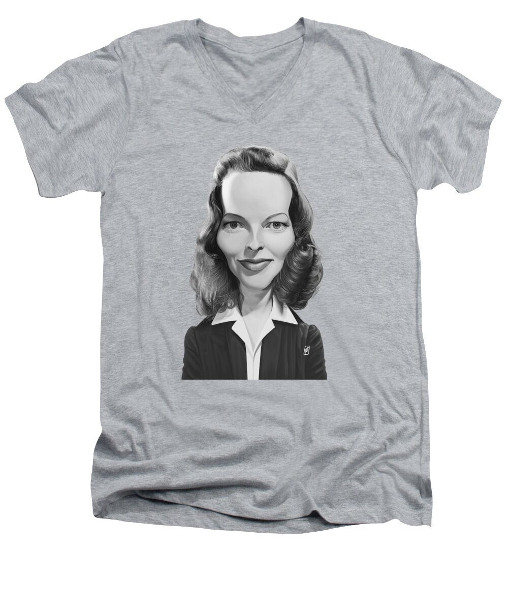 Illustration Men's V-Neck T-Shirt featuring the digital art Celebrity Sunday - Katharine Hepburn by Rob Snow