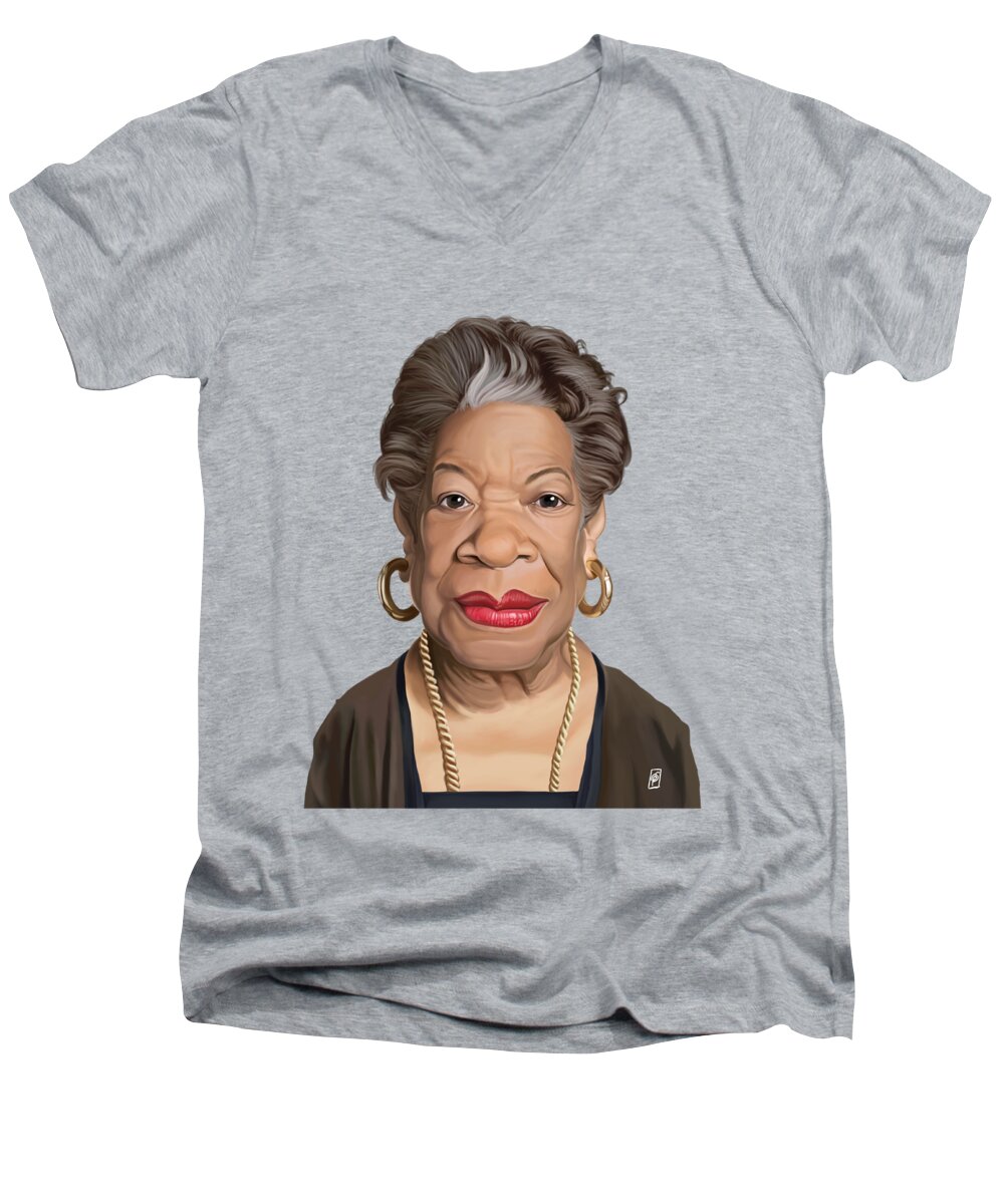 Illustration Men's V-Neck T-Shirt featuring the digital art Celebrity Sunday - Maya Angelou by Rob Snow