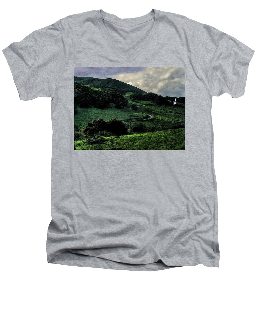 Chapel Men's V-Neck T-Shirt featuring the photograph Chapel on a Road to the Sun by Wayne King