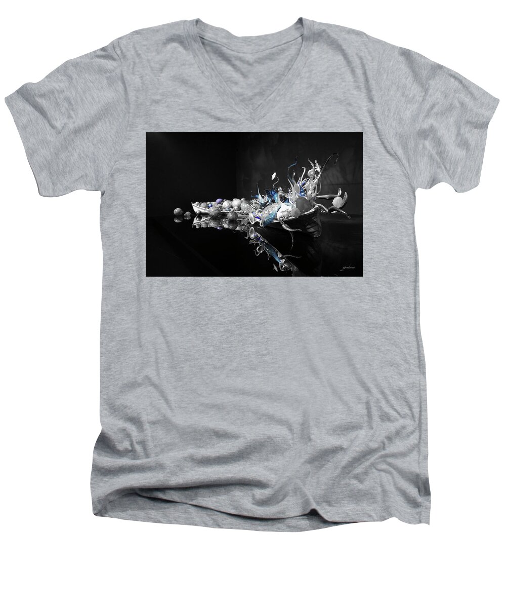 Glass Men's V-Neck T-Shirt featuring the photograph Chihuly Glass - Blue Pop by Gary Gunderson